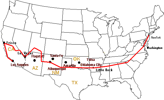 Mappa USA con rotta